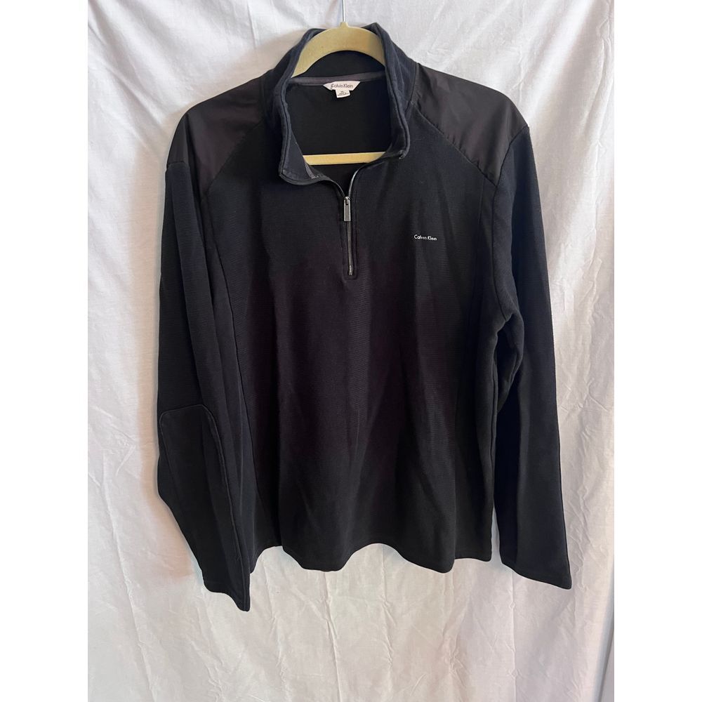 Calvin Klein Men's Quarter Zip sweater sweatshirt pullover‎ black knit Size XL